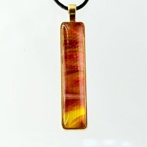 Amber and Gold Tone Rectangular Pendant Necklace